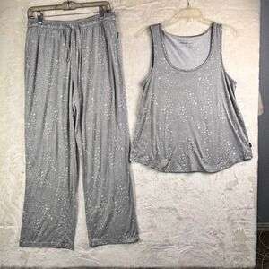 Eddie Bauer Pajama Set Womens L Gray Star Constellation Sleepwear Tank Top Pants